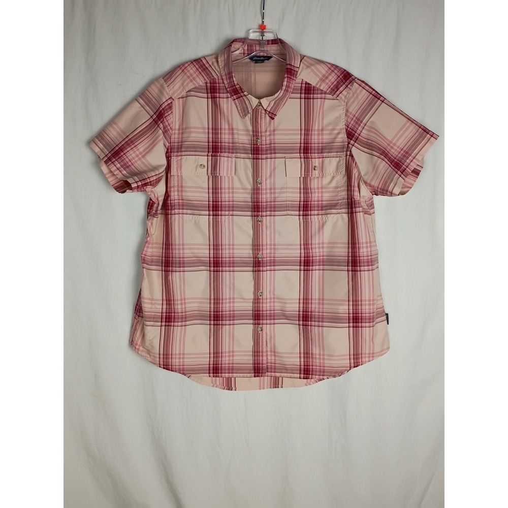 Eddie Bauer Ladies Short Sleeve Adventure Top,‎ XL Peach Starling Plaid